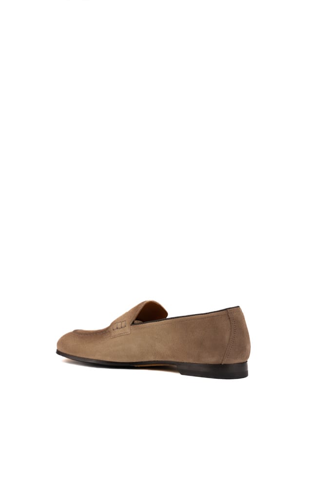 Shop Doucal's Penny Suede Moccasin In Sabbia+f.do T.moro