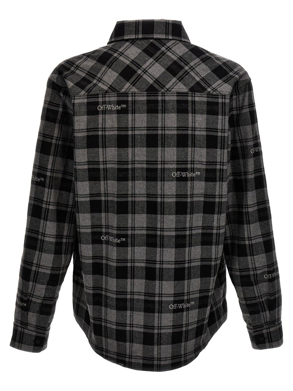 Shop Off-white Check Patterned Buttoned Shirt In Grey/black