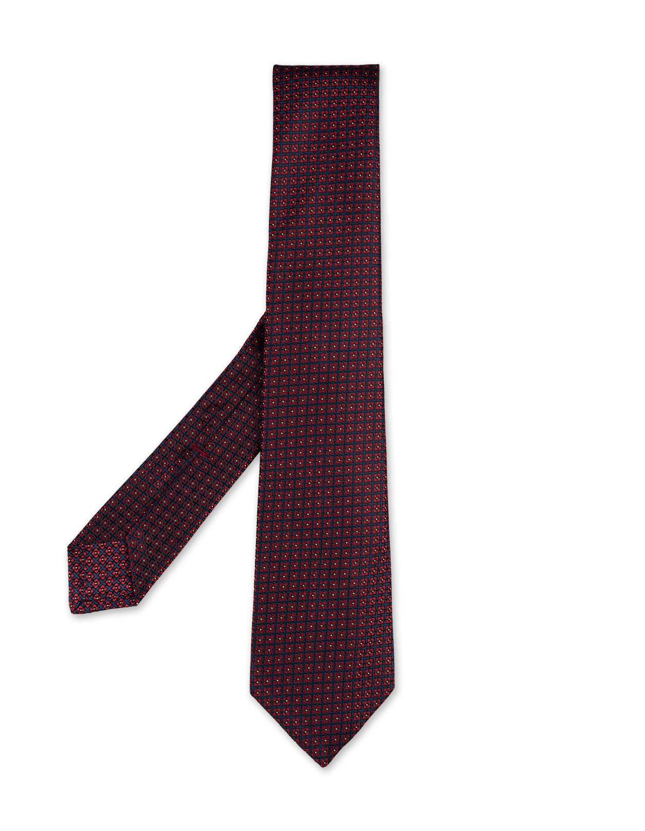 KITON DARK RED TIE WITH GEOMETRIC MICRO PATTERN 