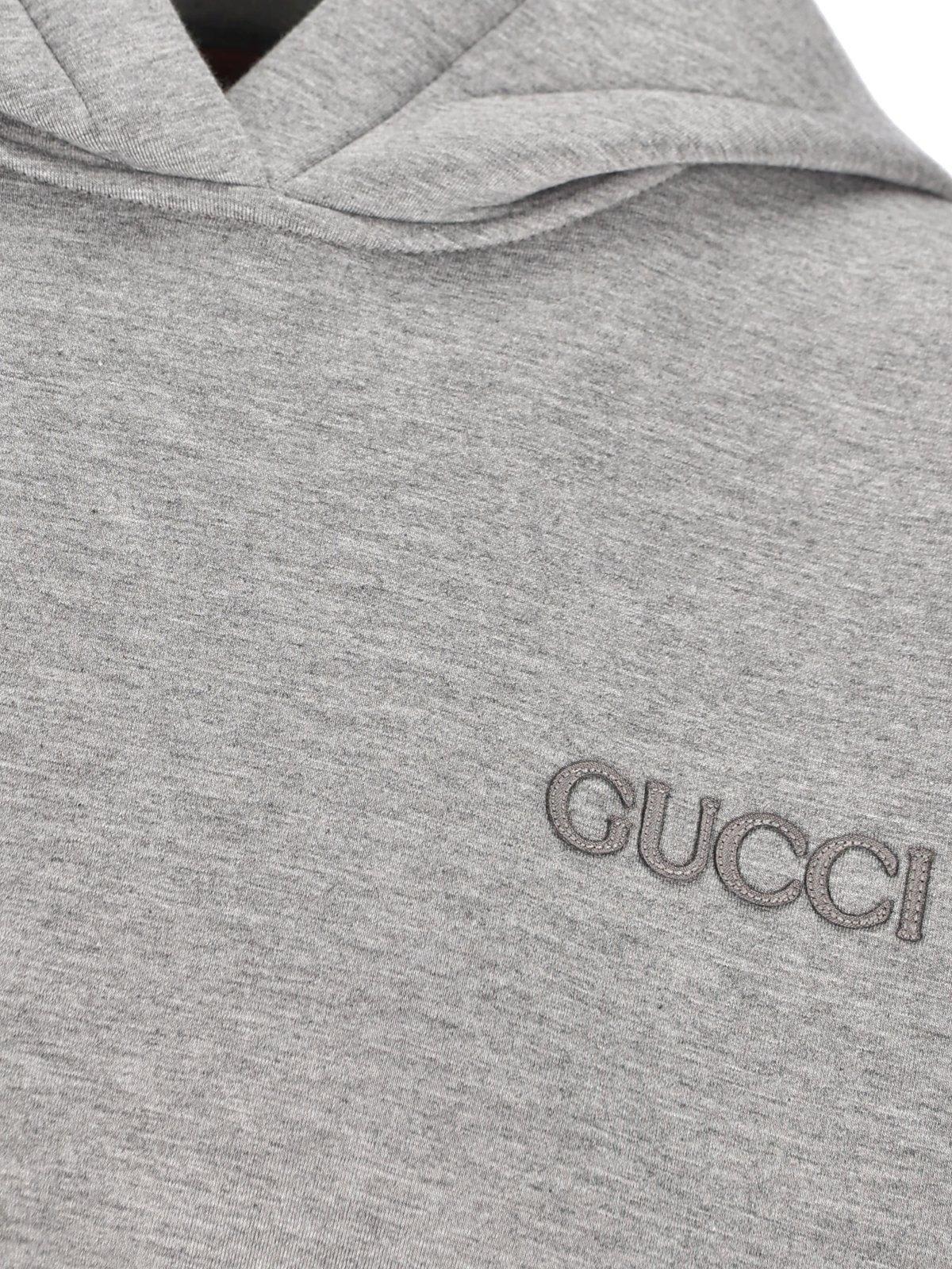 Shop Gucci Logo Patch Hoodie In Grey