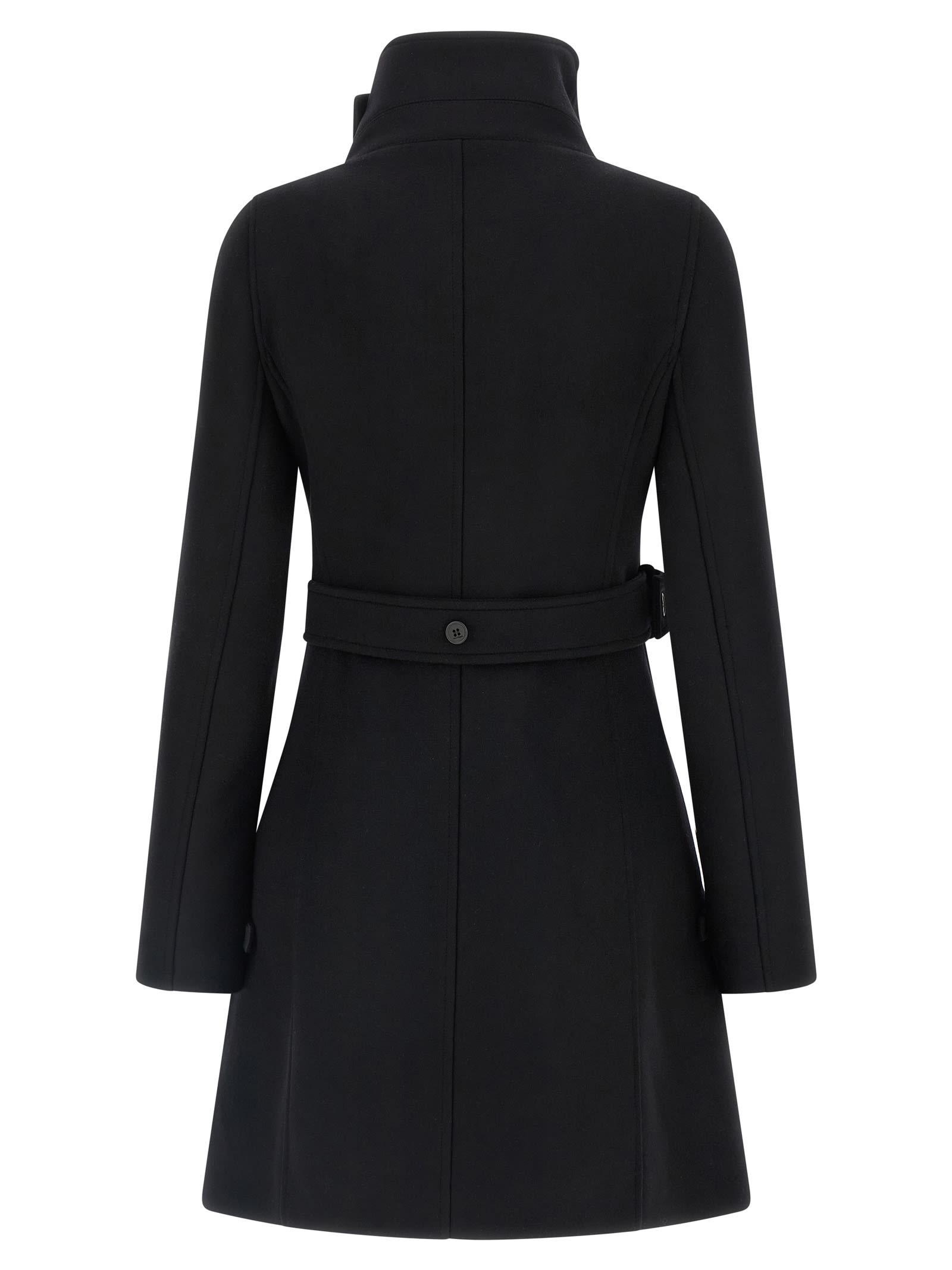 Courrèges Belted Waist High Collar Coat In Black