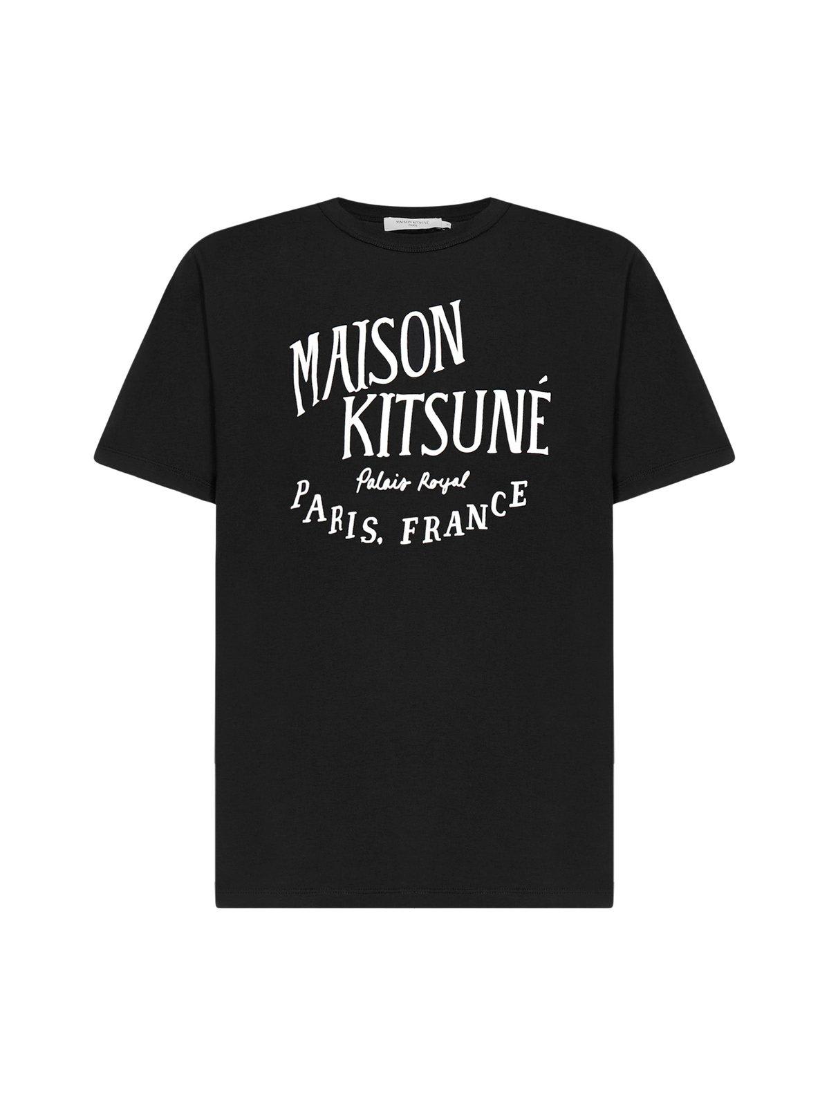 Maison Kitsuné Logo Printed Crewneck T-shirt In Black
