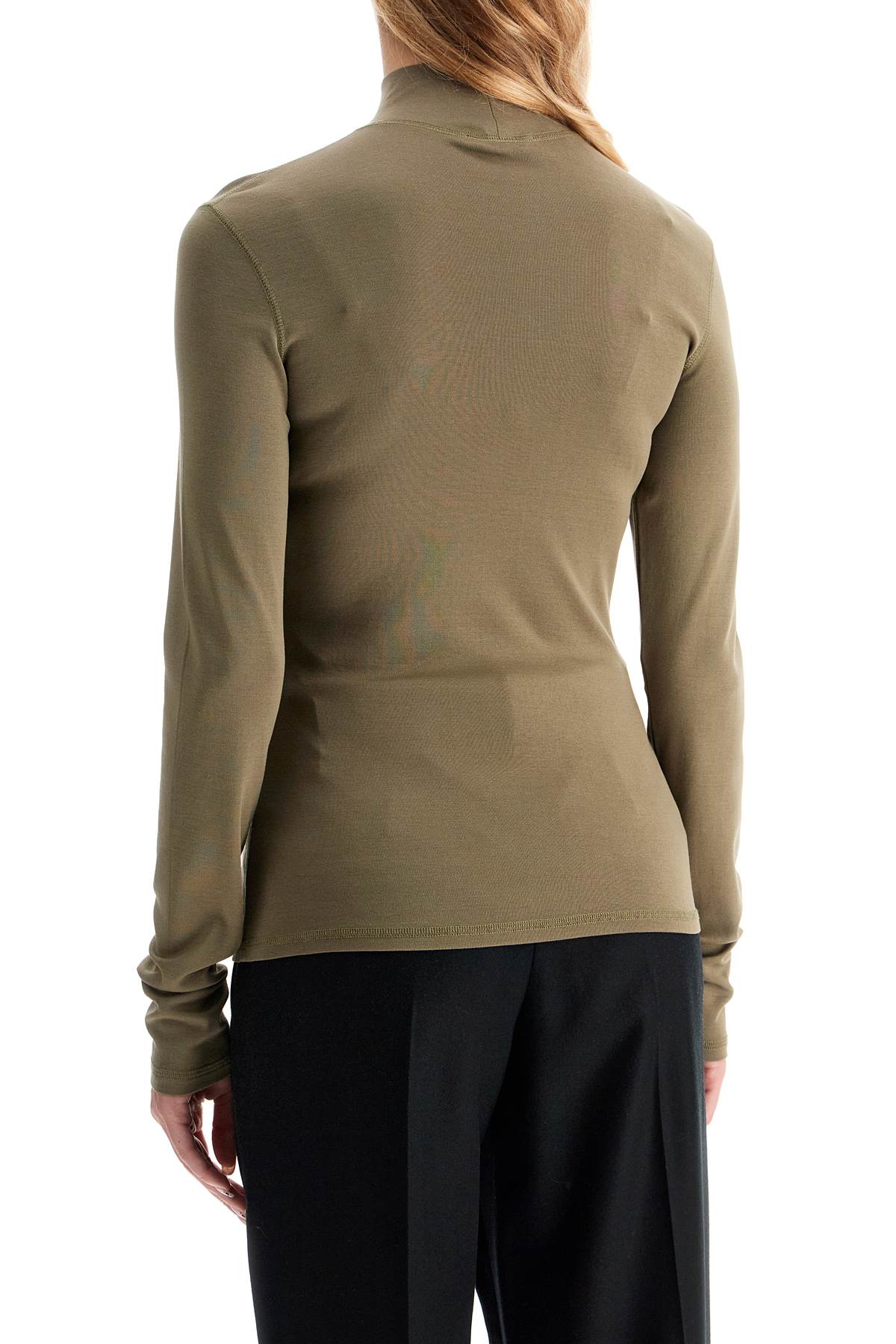 Shop Lemaire Lightweight Jersey Top With Turtle Neck In Green Beige (khaki)