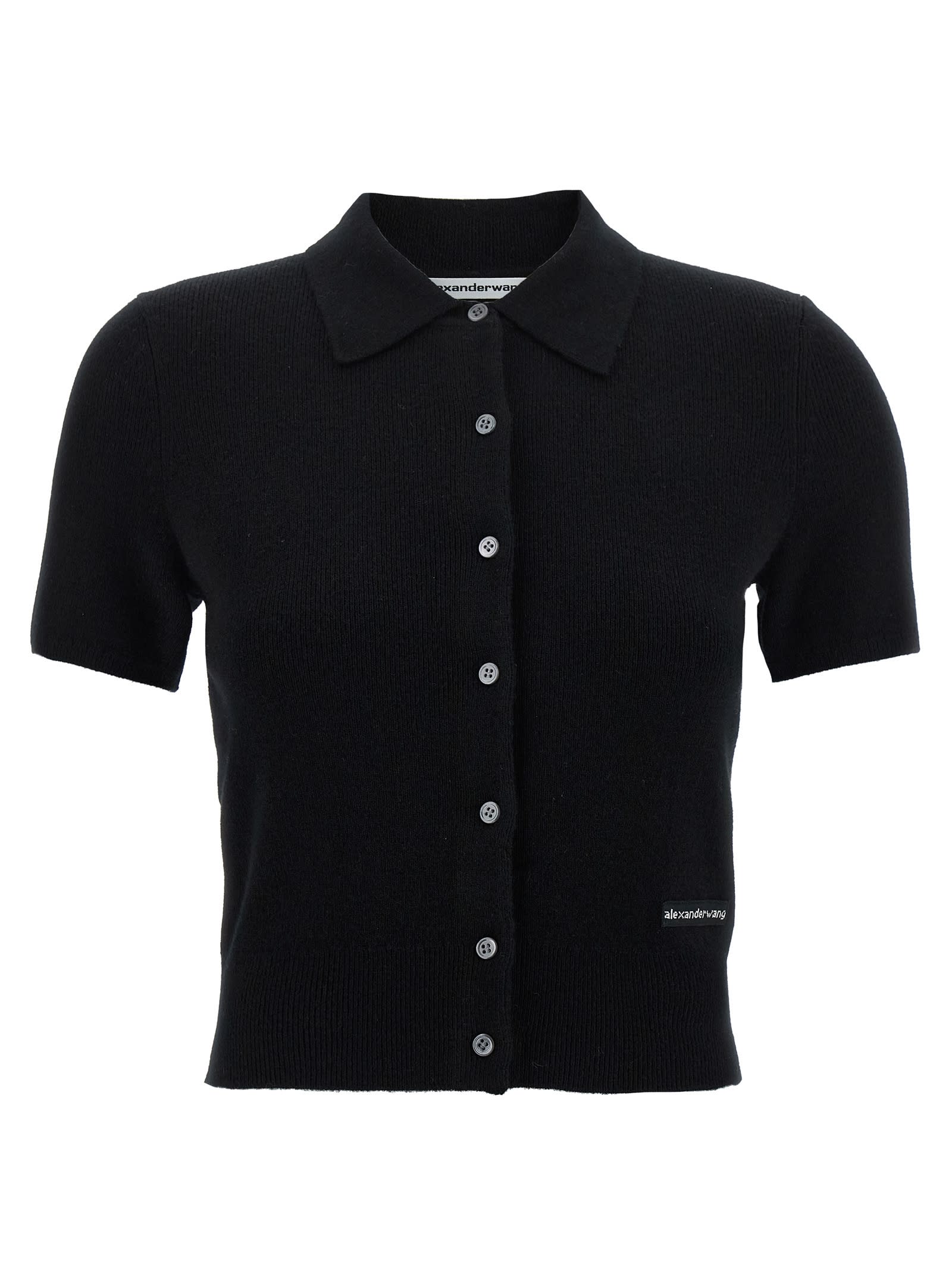 Alexander Wang T T By Alexander Wang Polo Cardigan In Black