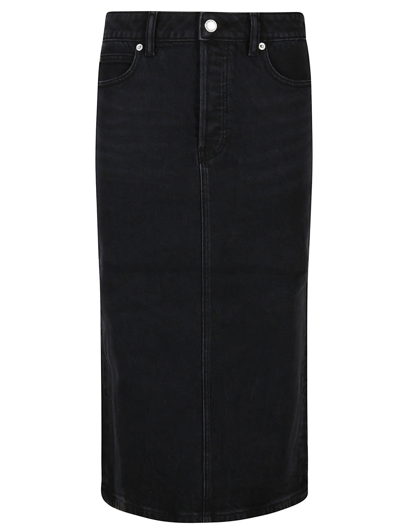 Shop Alexander Wang Stretch Denim Midi Skirt In Grey Aged