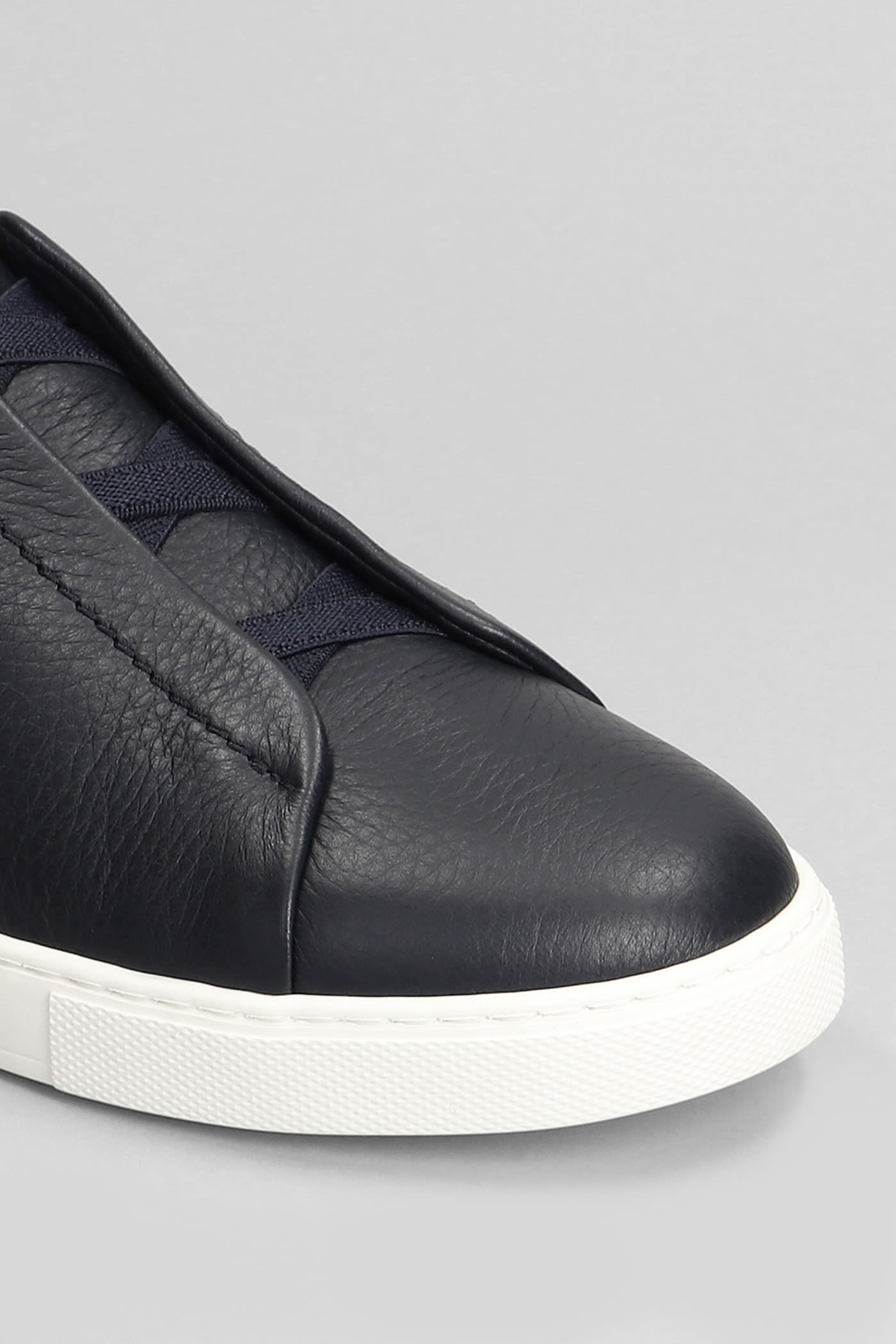 Shop Zegna Triple Stitch Sneakers In Blue Leather