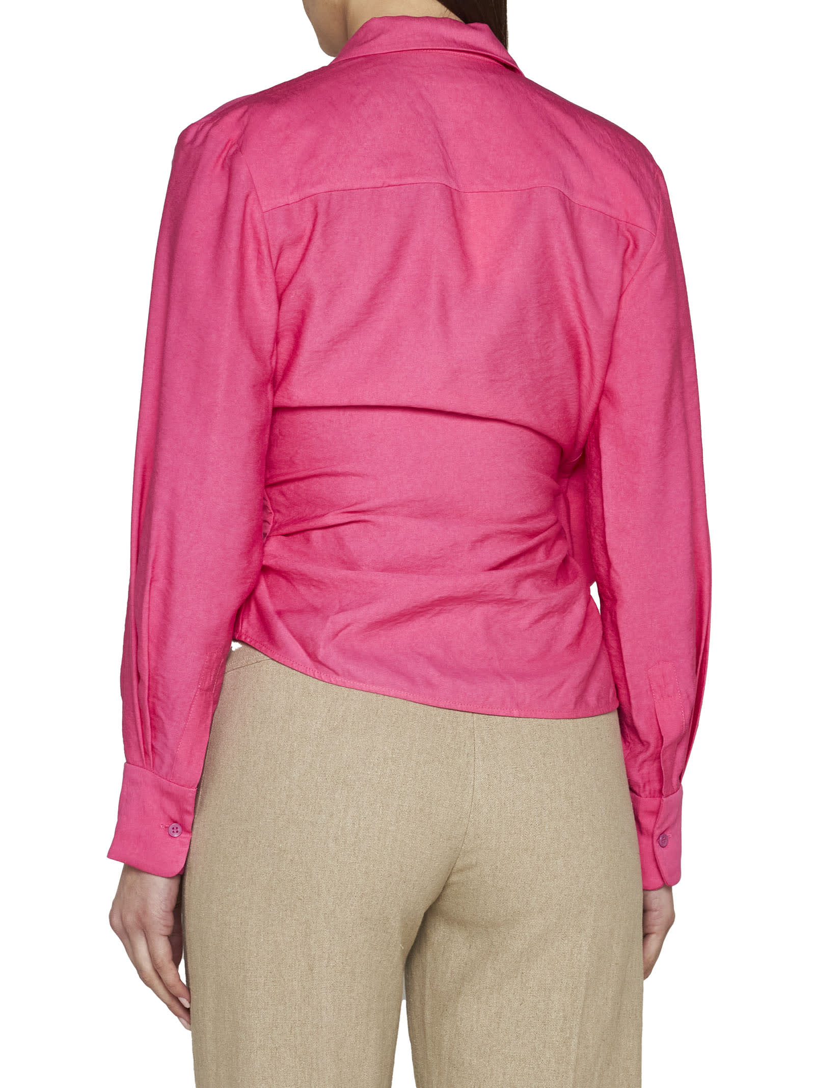 Jacquemus Pink Draped Shirt La Chemise Bahia In Viscose Woman In Pink