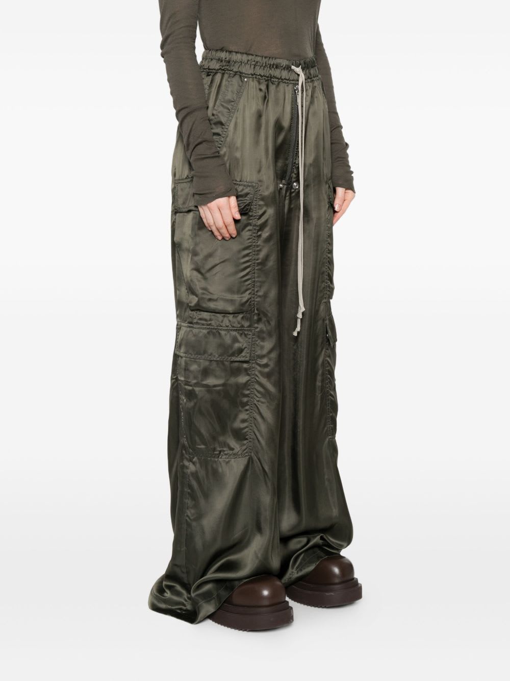 Rick Owens Wide Leg Trousers Elasticated Waistband In Green