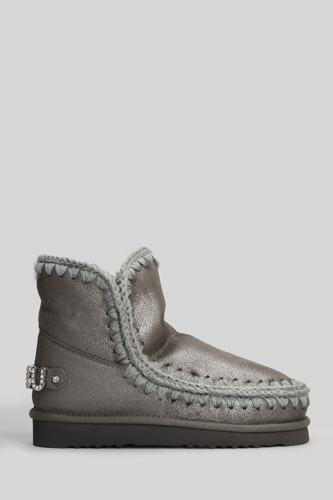 Mou Eskimo 18 Low Heels Ankle Boots In Grey Leather In Gray