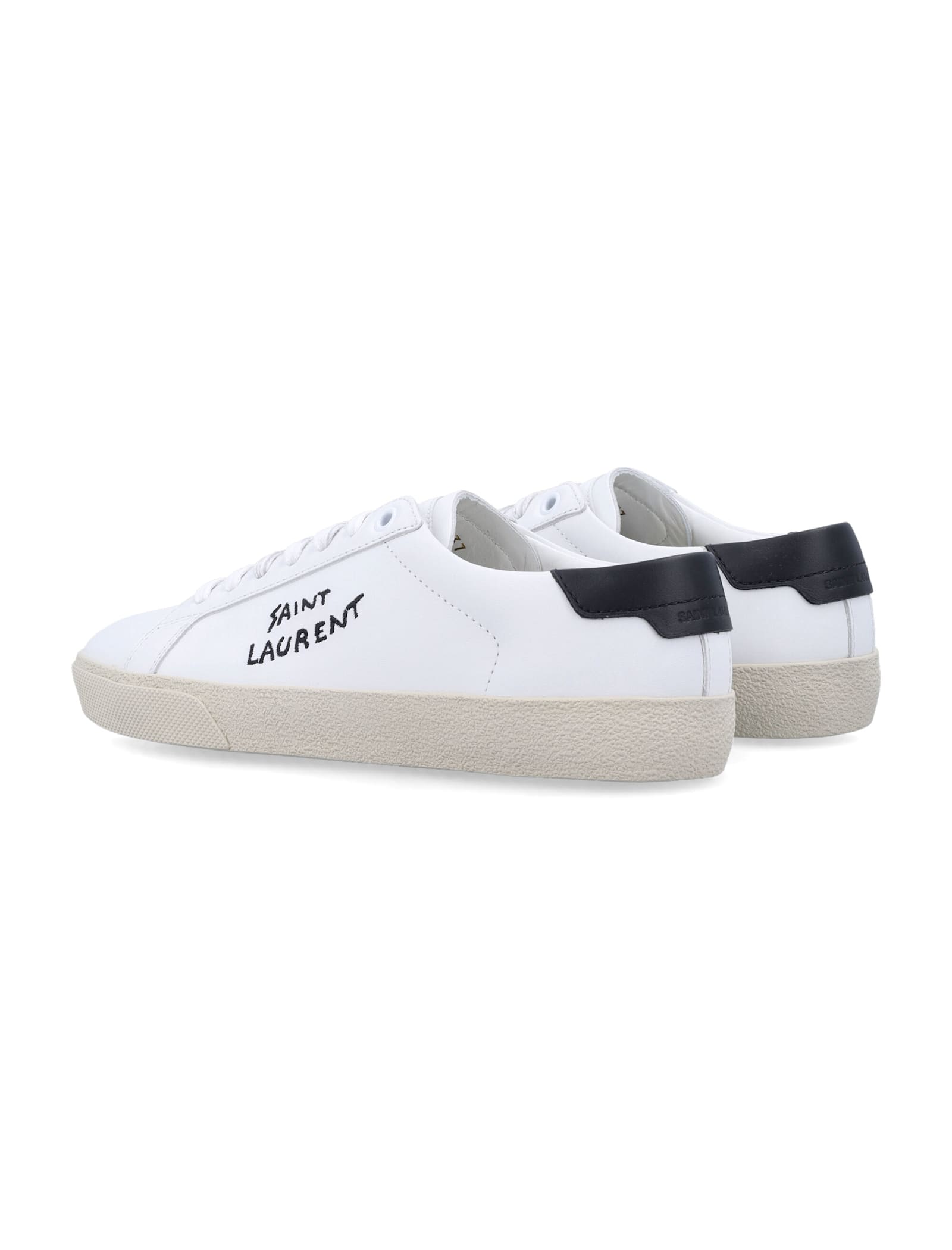 Saint Laurent Court Classic Sl/06 White Leather Sneakers With Black Heel Tab In White