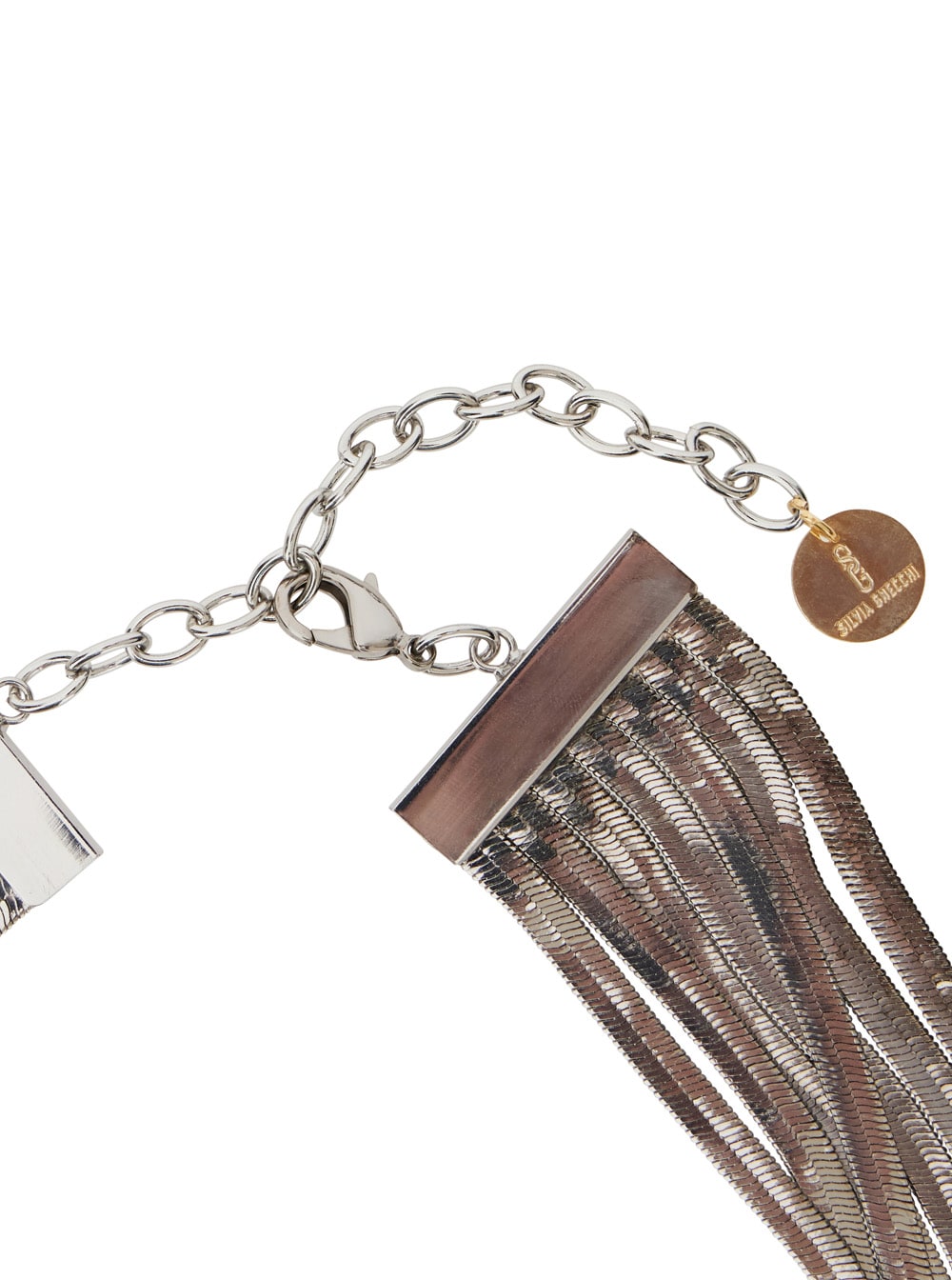 Silvia Gnecchi Imperial Long Silver-colored Necklace With Adjustable Clasp And Metallic Pendant With Logo In Brass In Metallic