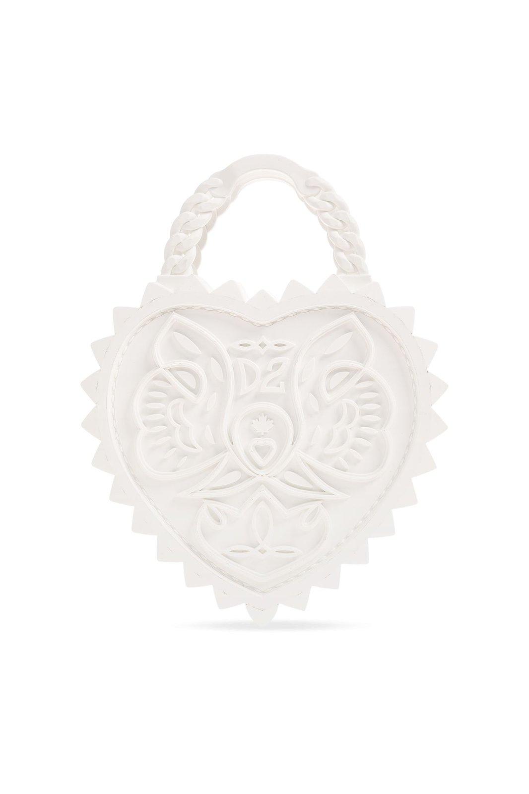 Shop Dsquared2 Open Your Heart Top Handle Bag In Bianco