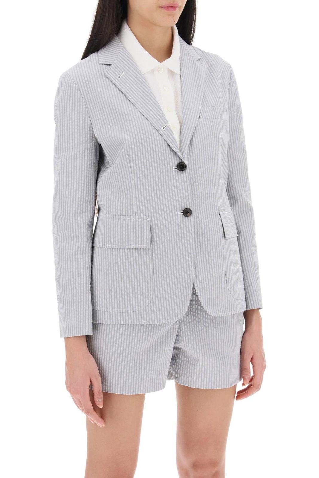 Thom Browne Thom E Women's Seersucker Single-breasted Jacket In Lt Grey