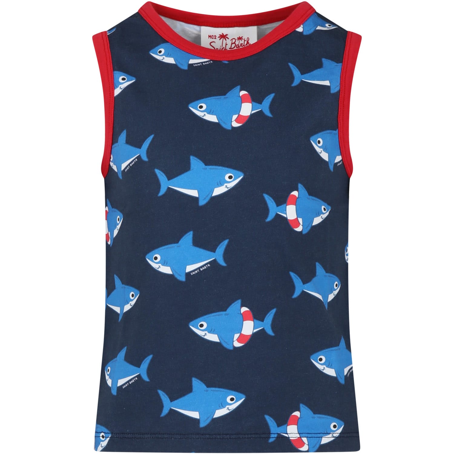 Shop Mc2 Saint Barth Blue Tank Top For Boy With Shark Print