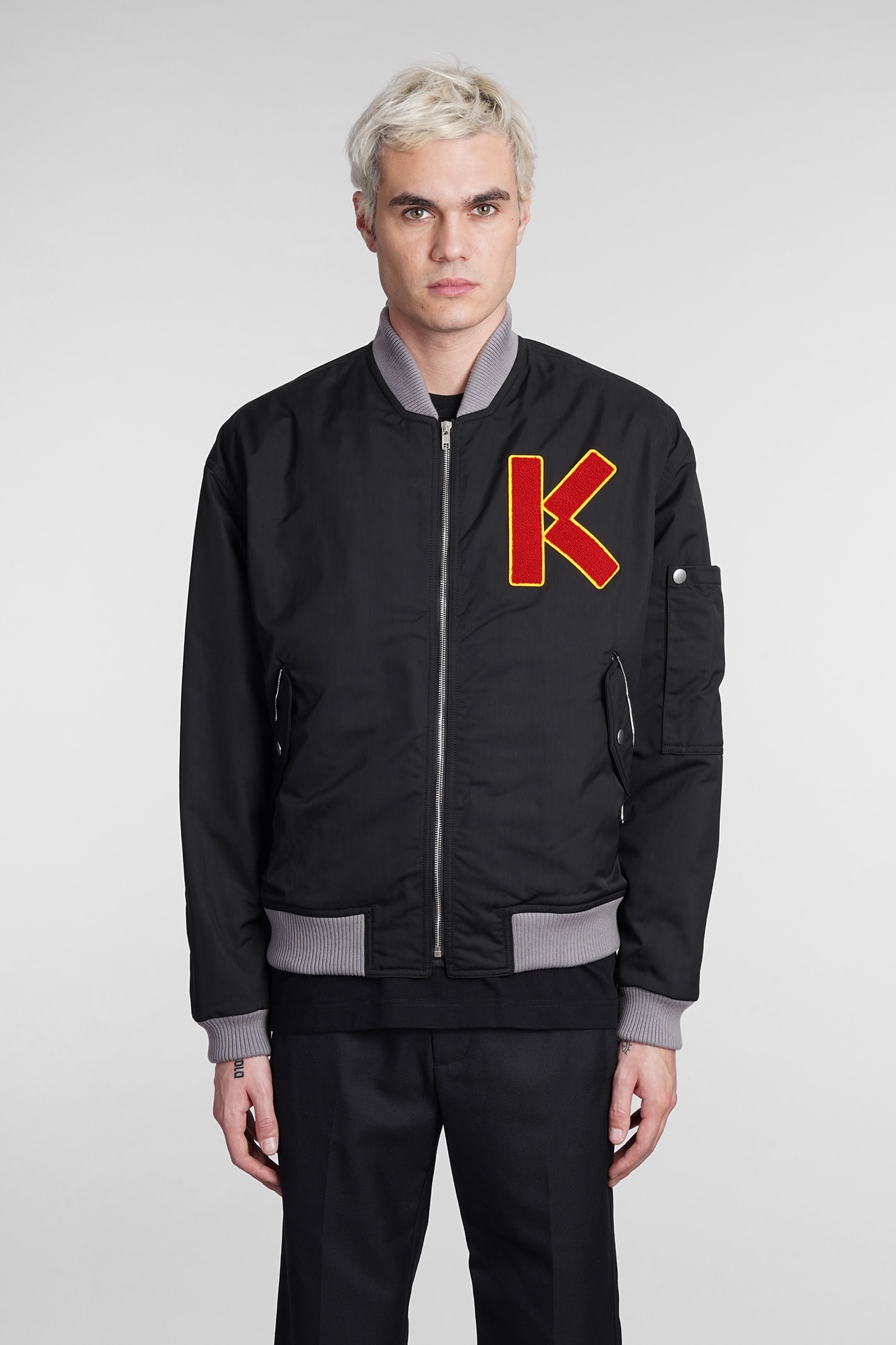 Kenzo Logo Patch Tech Twill Bomber Jacket In Black