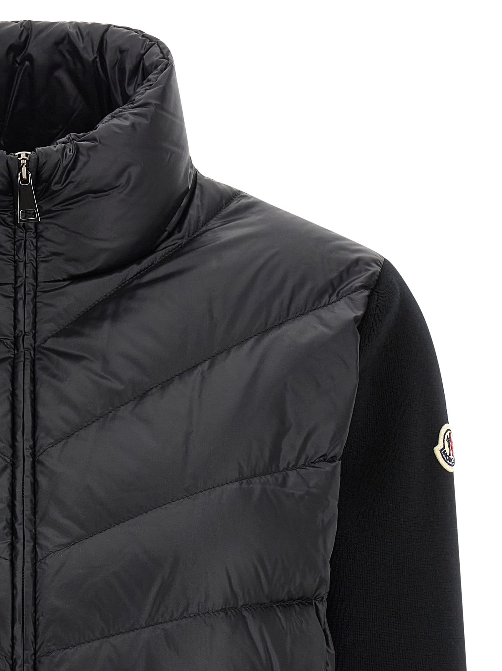 Moncler Womens Black Funnel-neck Brand-patch Regular-fit Shell-down Jacket In Black