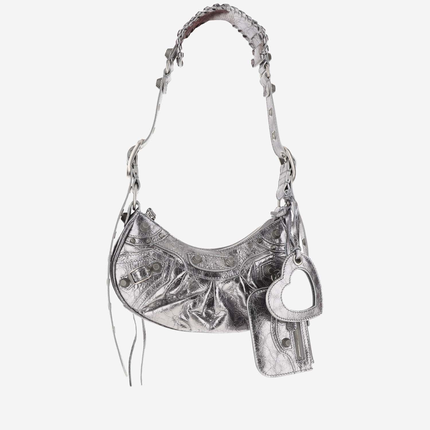 Balenciaga Le Cagole Xs Metallic Shoulder Bag In Silver