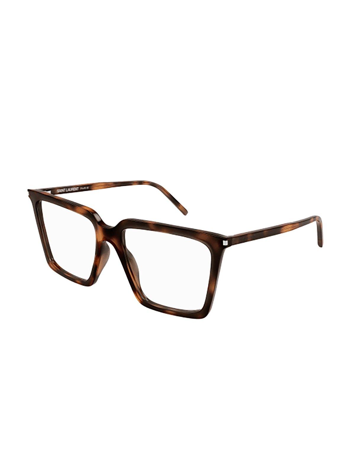 Saint Laurent Square Frame Glasses In 002 Havana Havana Transpa