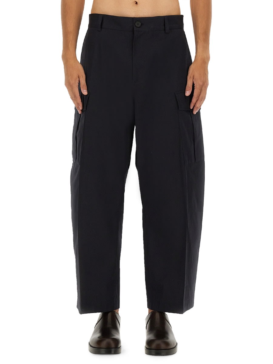 Studio Nicholson Cargo Pocket Wide Leg Trousers In Blue