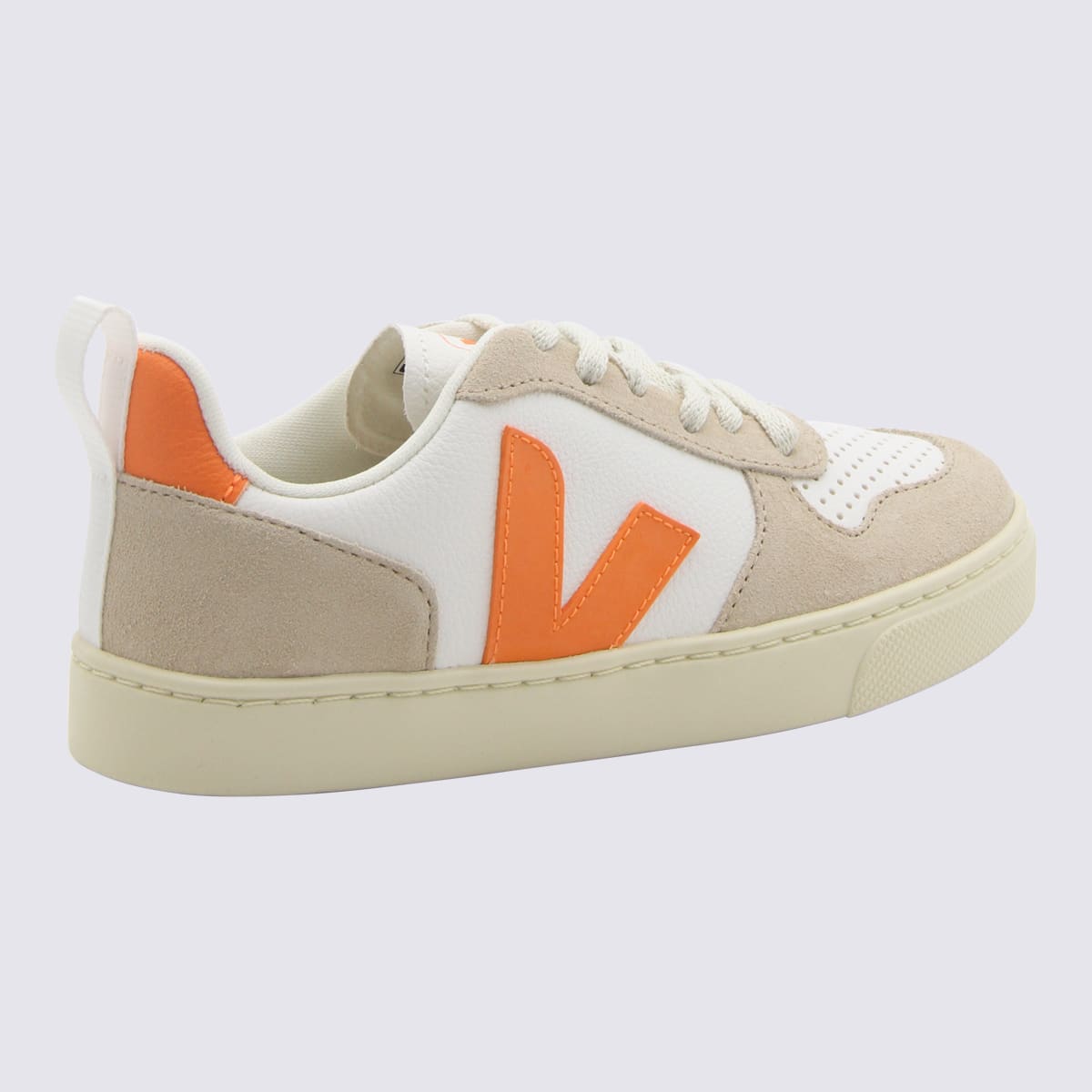 Shop Veja White Fury And Almond Leather V-1o Sneakers