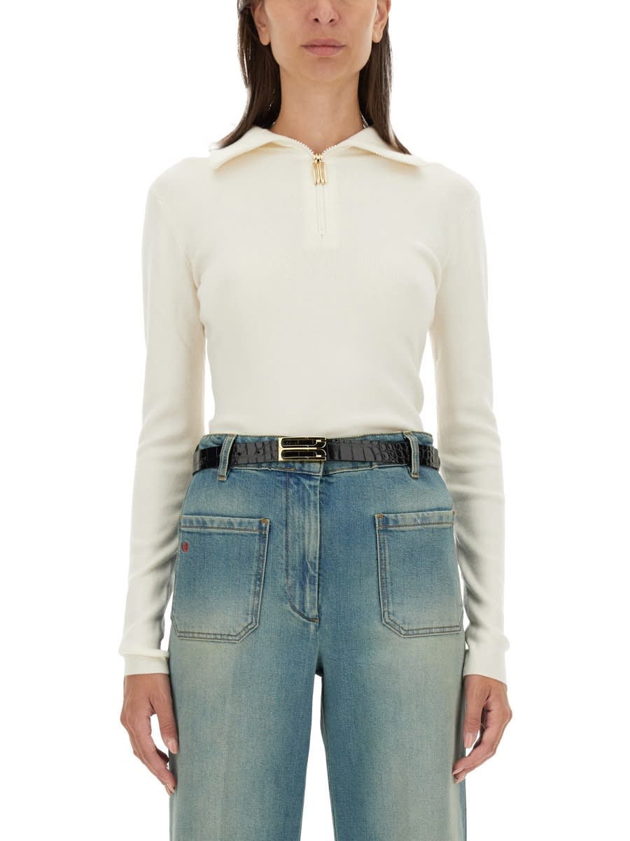 Shop Victoria Beckham Shirt With Zip. In Ivory