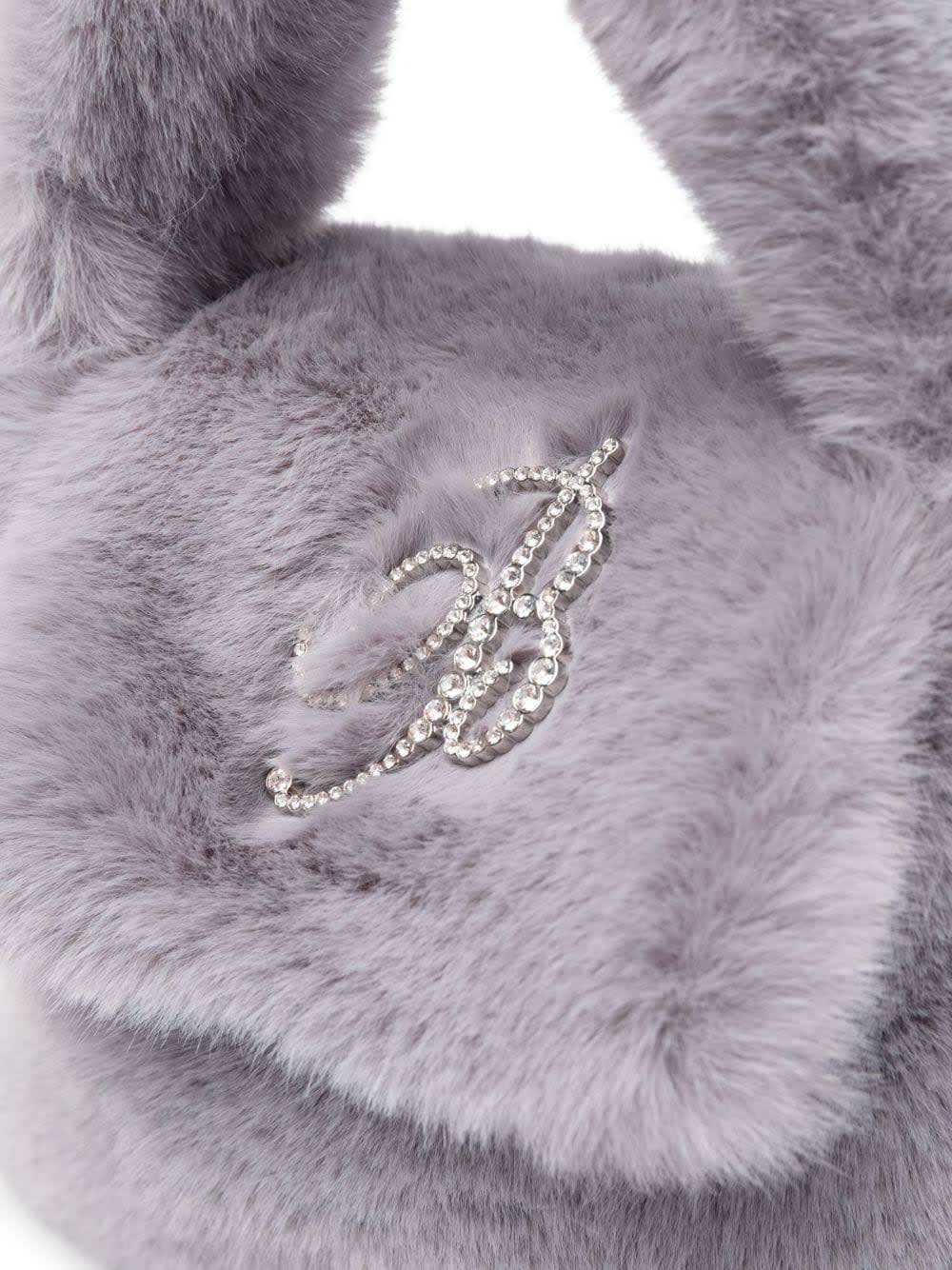 Shop Blumarine Grey Faux Fur Mini Bag With Flap And Logo