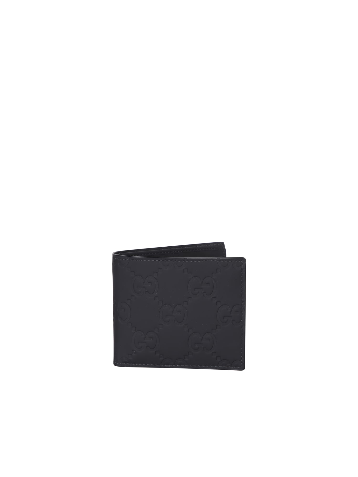Shop Gucci Gg Rubberized Black Bi-fold Wallet