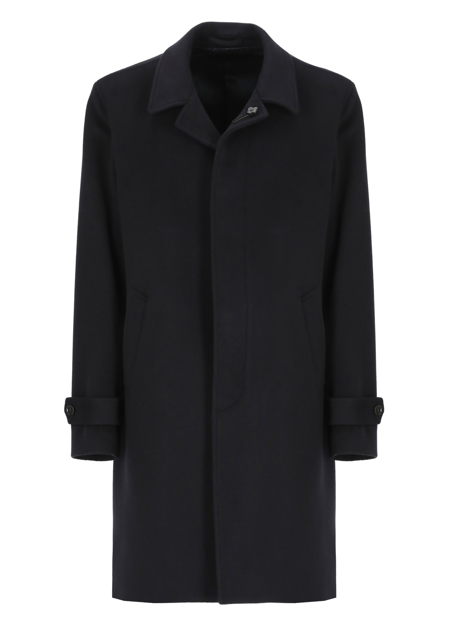 Shop Lardini Wool Coat In Black