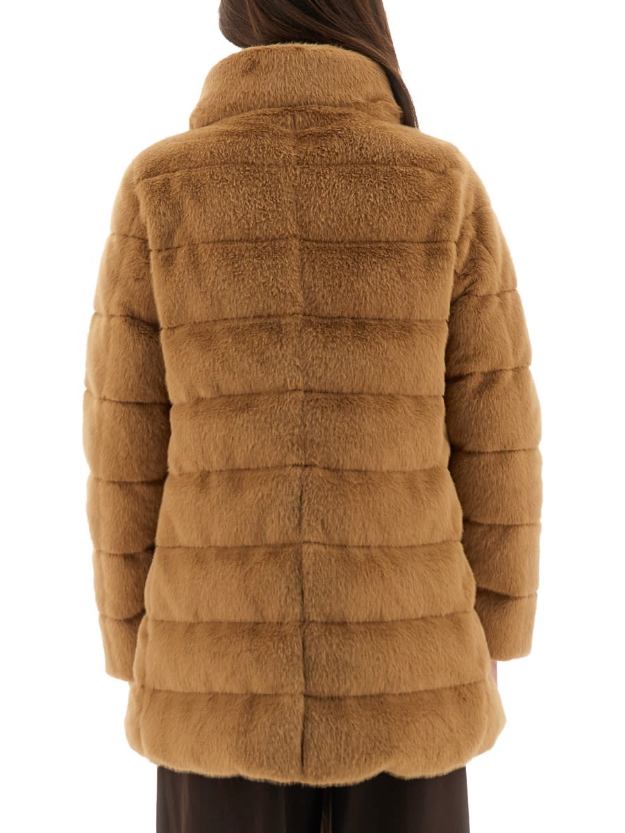 Herno Faux Fur Down Coat With High Collar In Brown