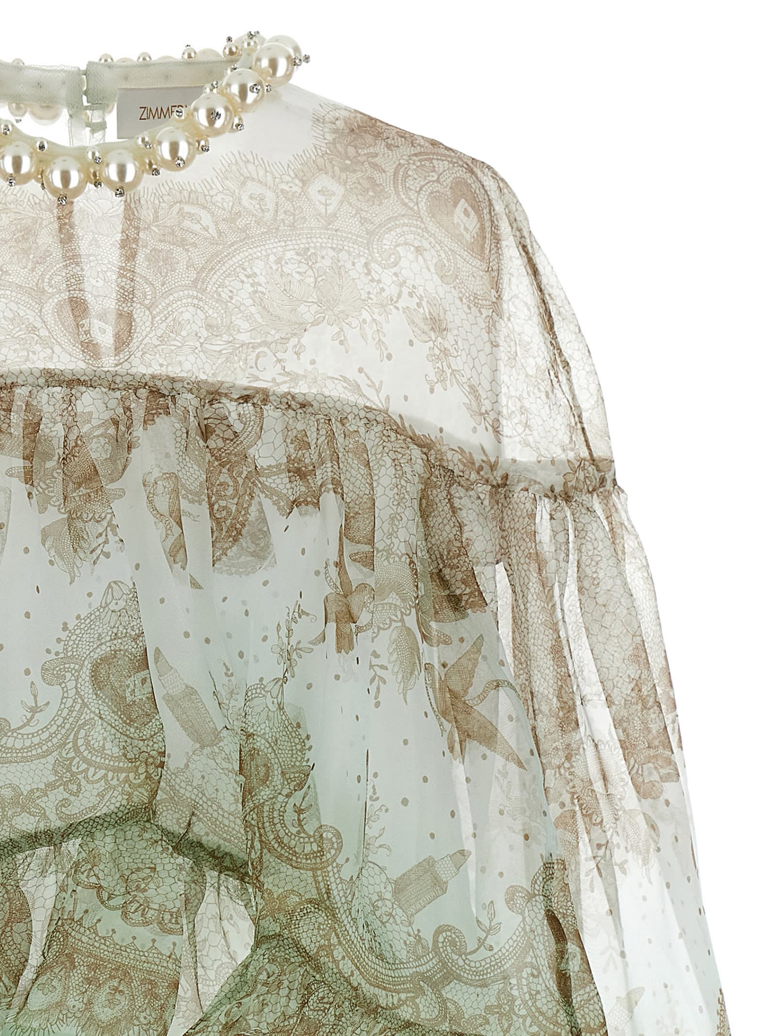 Shop Zimmermann Crush Embellished Blouse In Green