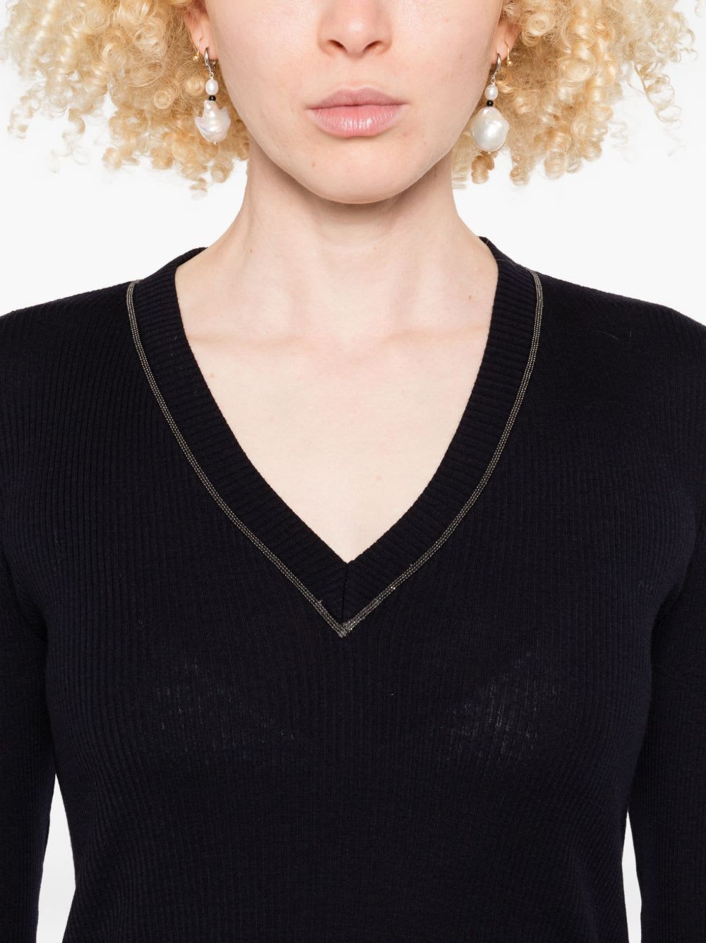 Brunello Cucinelli Black V-neck In Blue