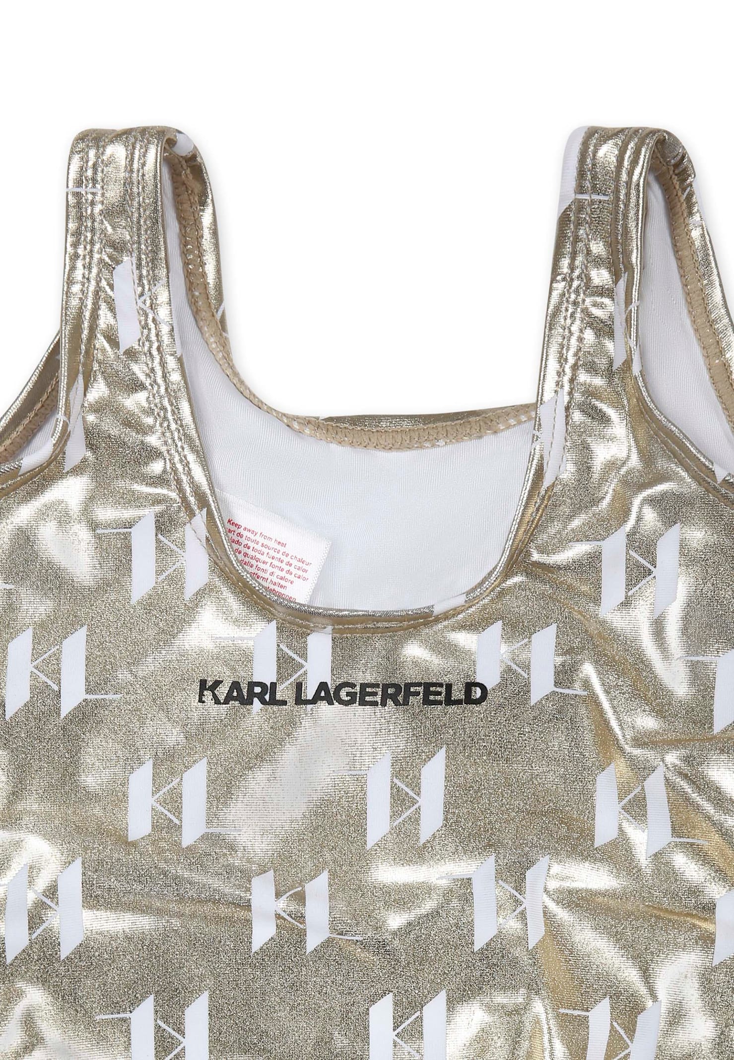 Karl Lagerfeld Gold Swimsuit For Baby Girl With Logo In Gray