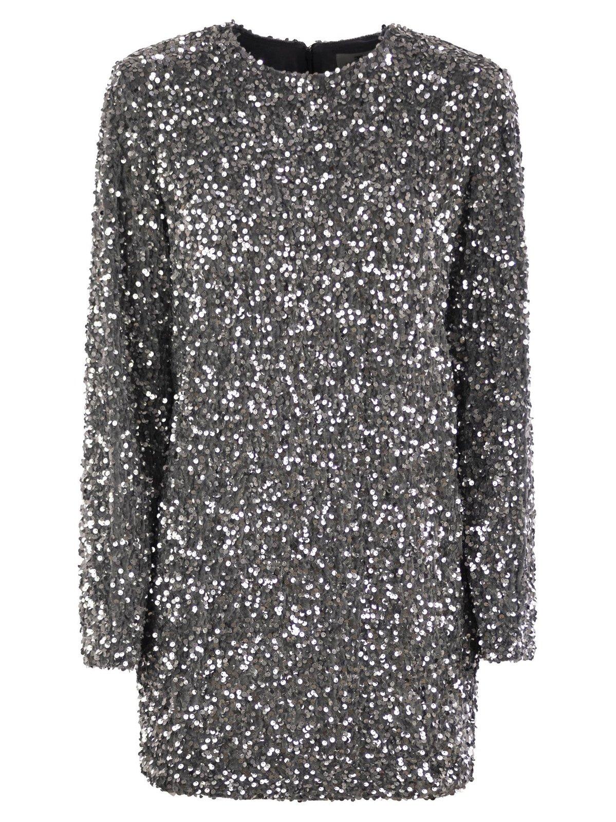 Shop Elisabetta Franchi Sequin-embroidered Chenille Boxy Mini-dress In Silver