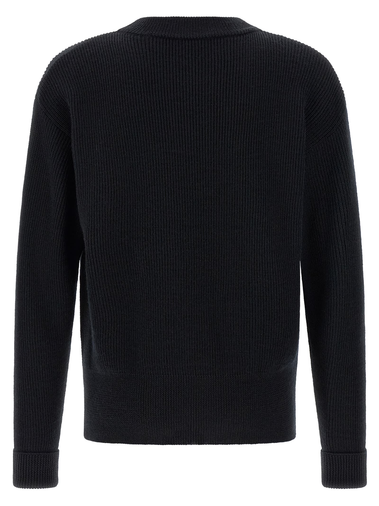 Lemaire Ribbed Wool Sweater In Black