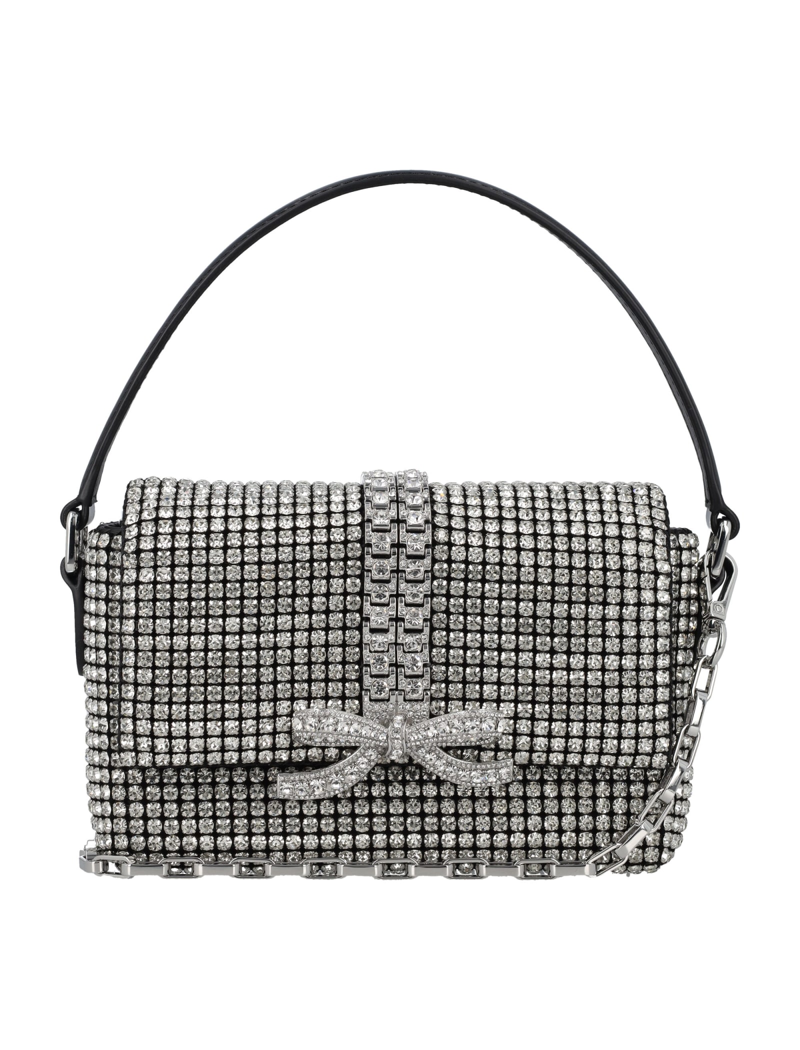 Shop Self-portrait Rhinestone Micro Bag In Silver