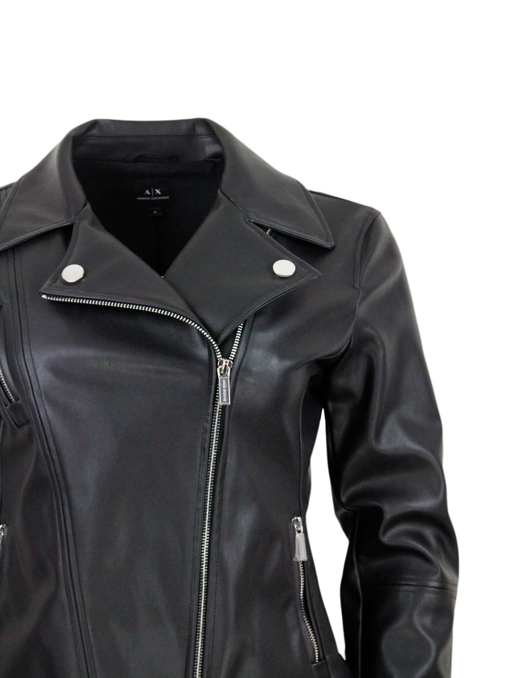 Shop Armani Collezioni Studded Jacket Made Of Eco-leather With Zip Closure And Zips On The Cuffs And Pockets In Black