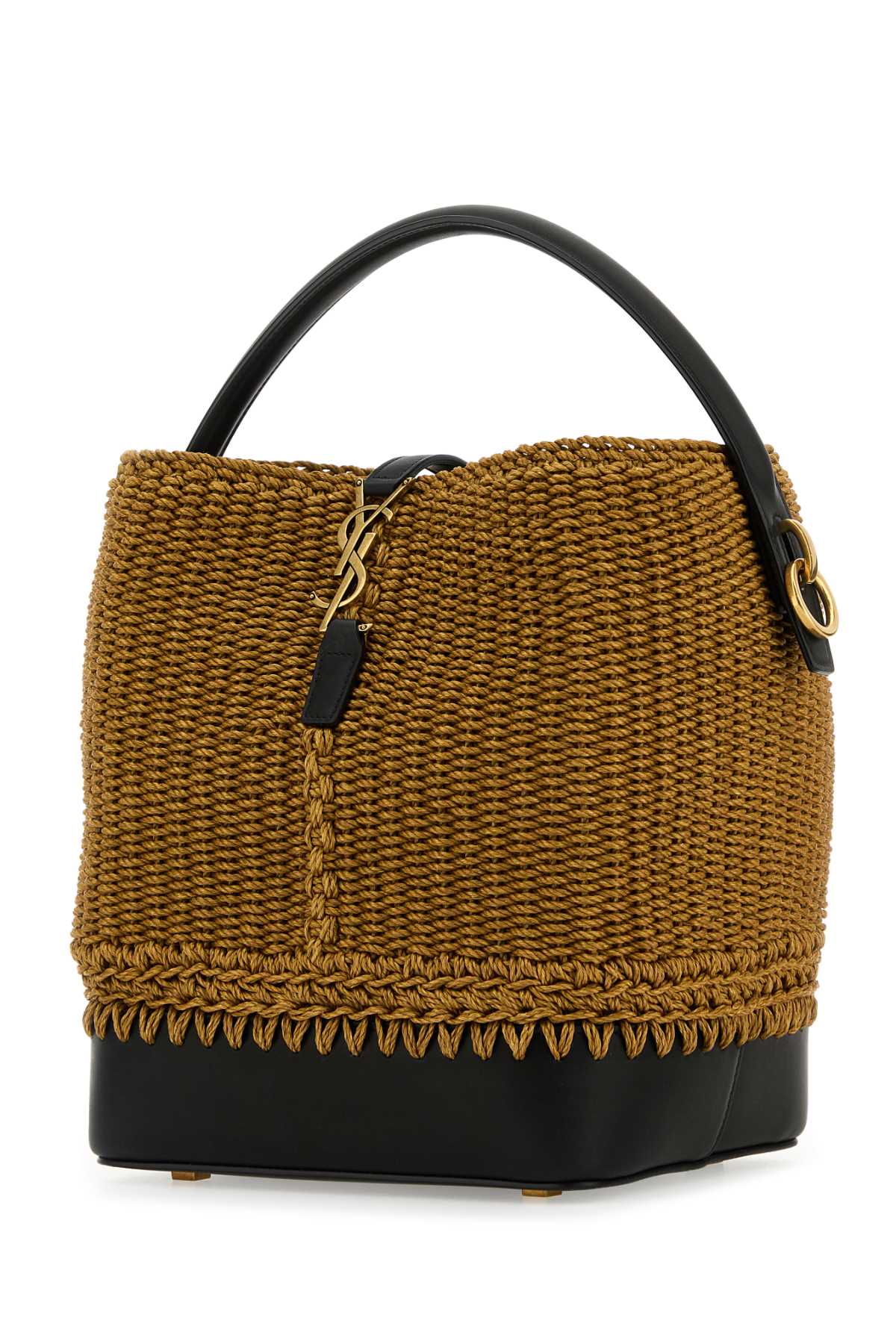 Saint Laurent Raffia And Leather Shoulder Bag With Detachable Strap In Brown