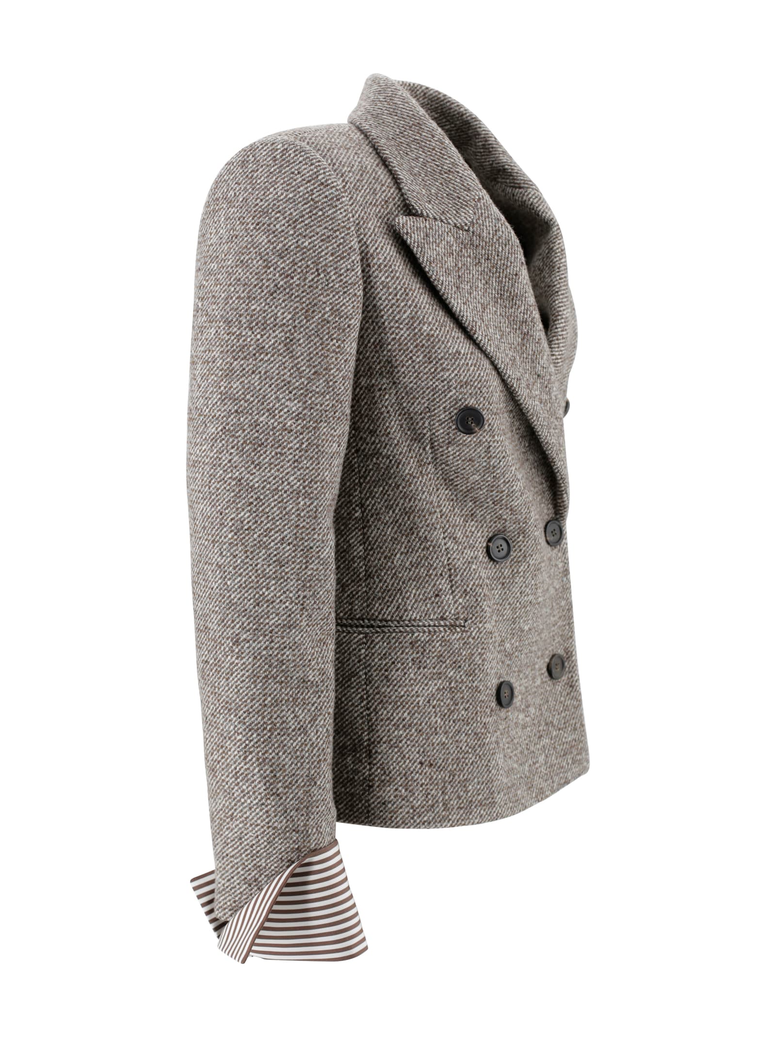 Brunello Cucinelli Tweed Double-breasted Blazer Featuring Side Pockets In Brown