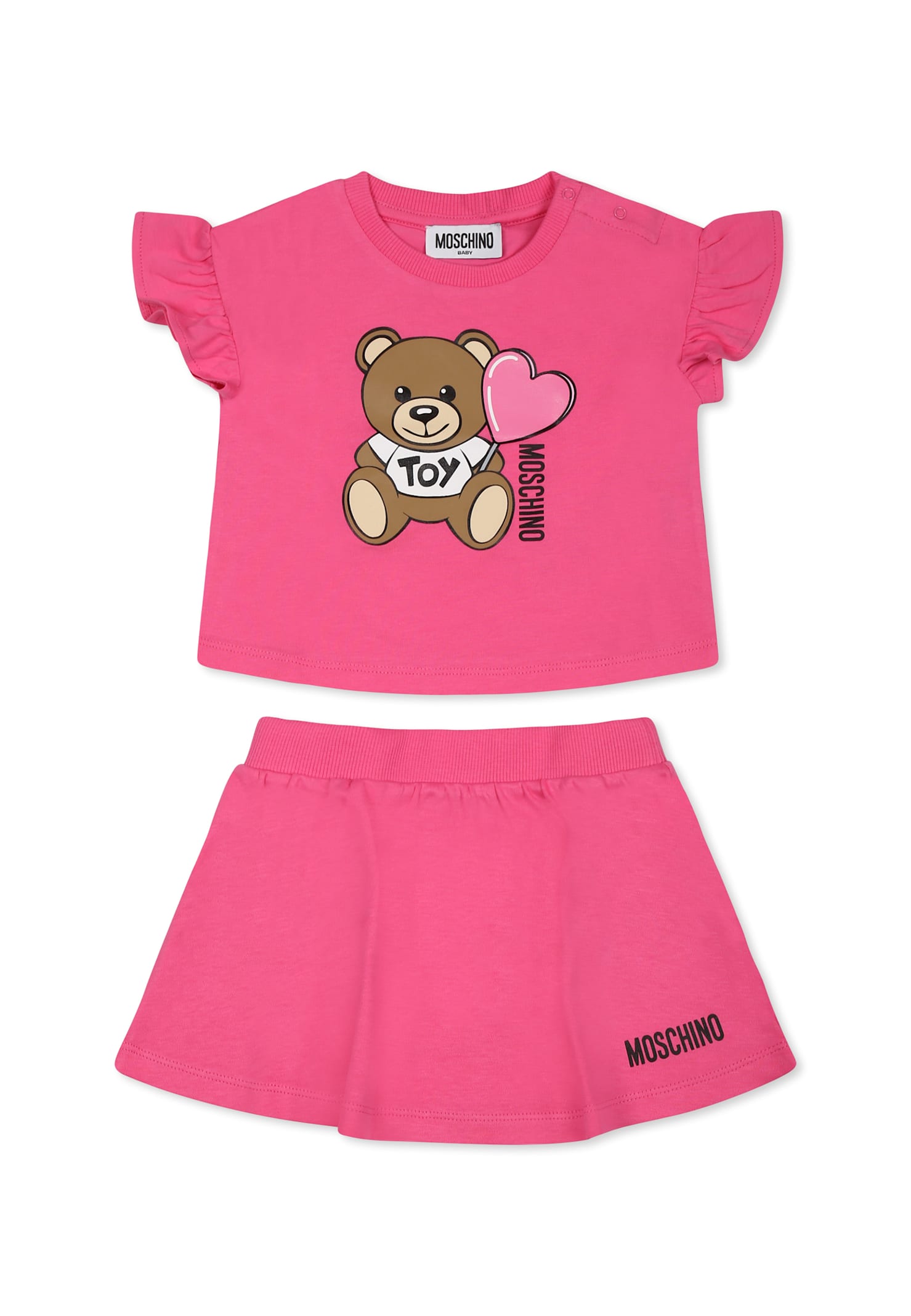 Moschino Fuchsia Suit For Baby Gir With Teddy Bear In Fuchsia