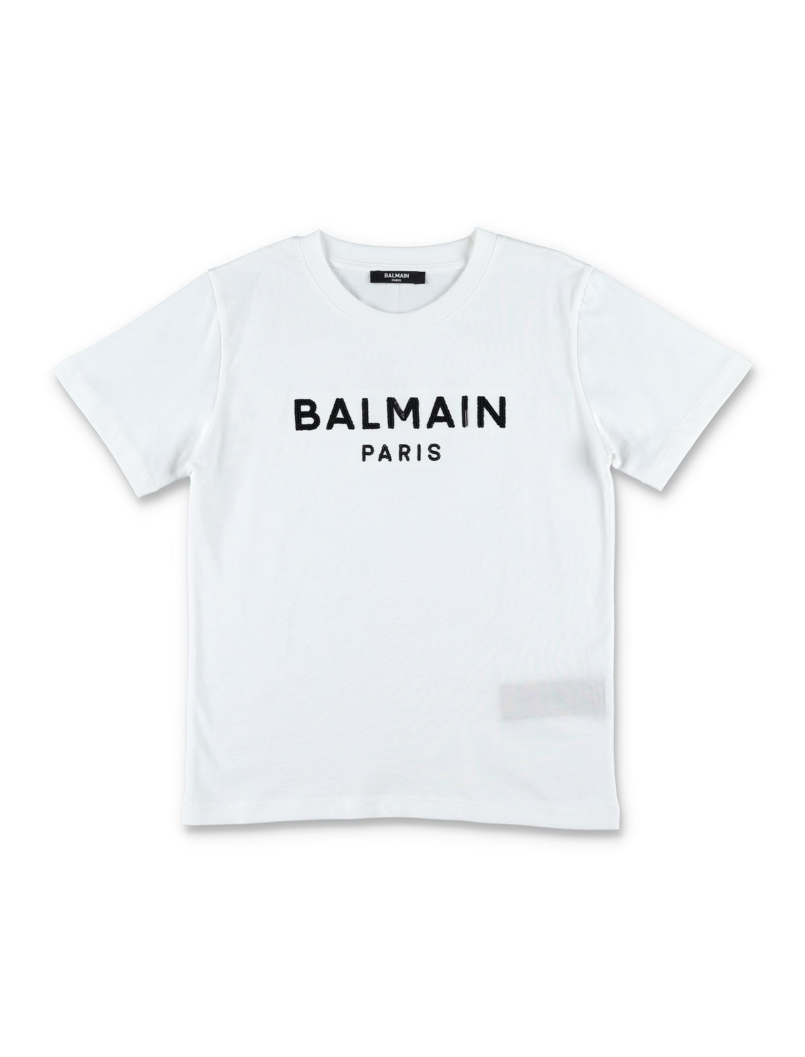 Balmain Kids' Sequins Logo T-shirt In White/black