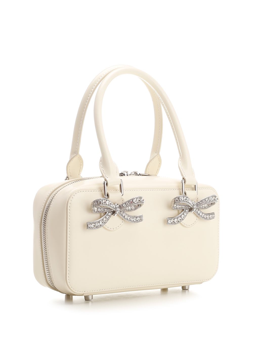 Shop Self-portrait Rhinestone Bows Mini Bag In Beige