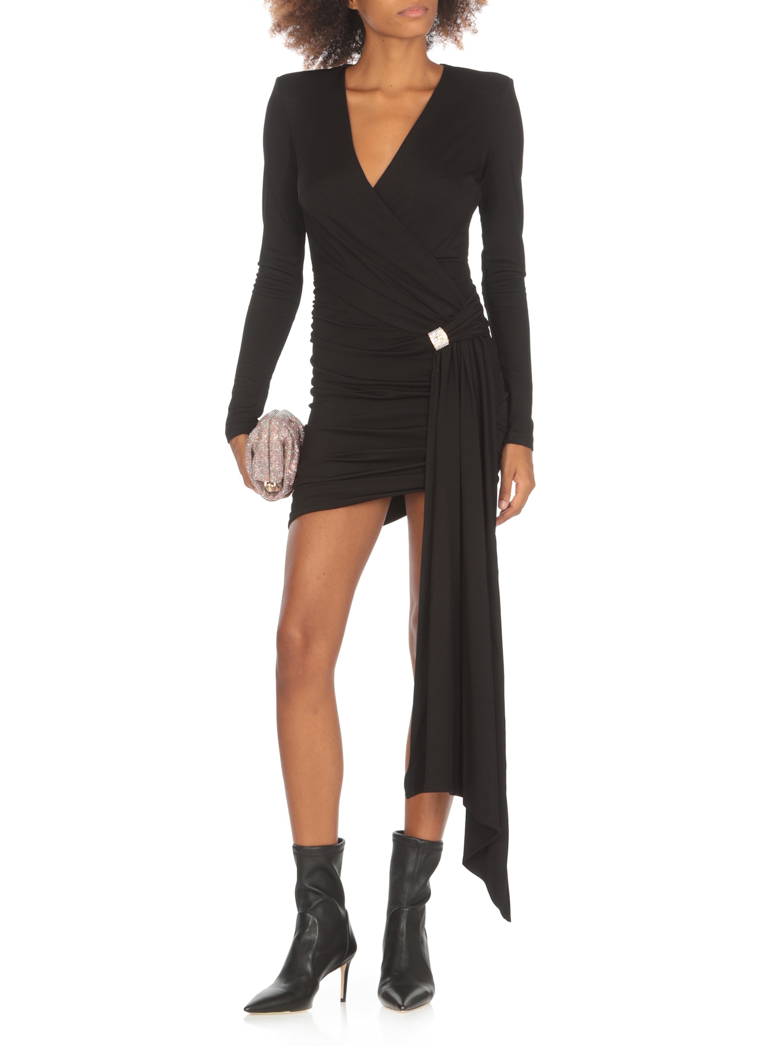 Shop Elisabetta Franchi Draped Dress In Black