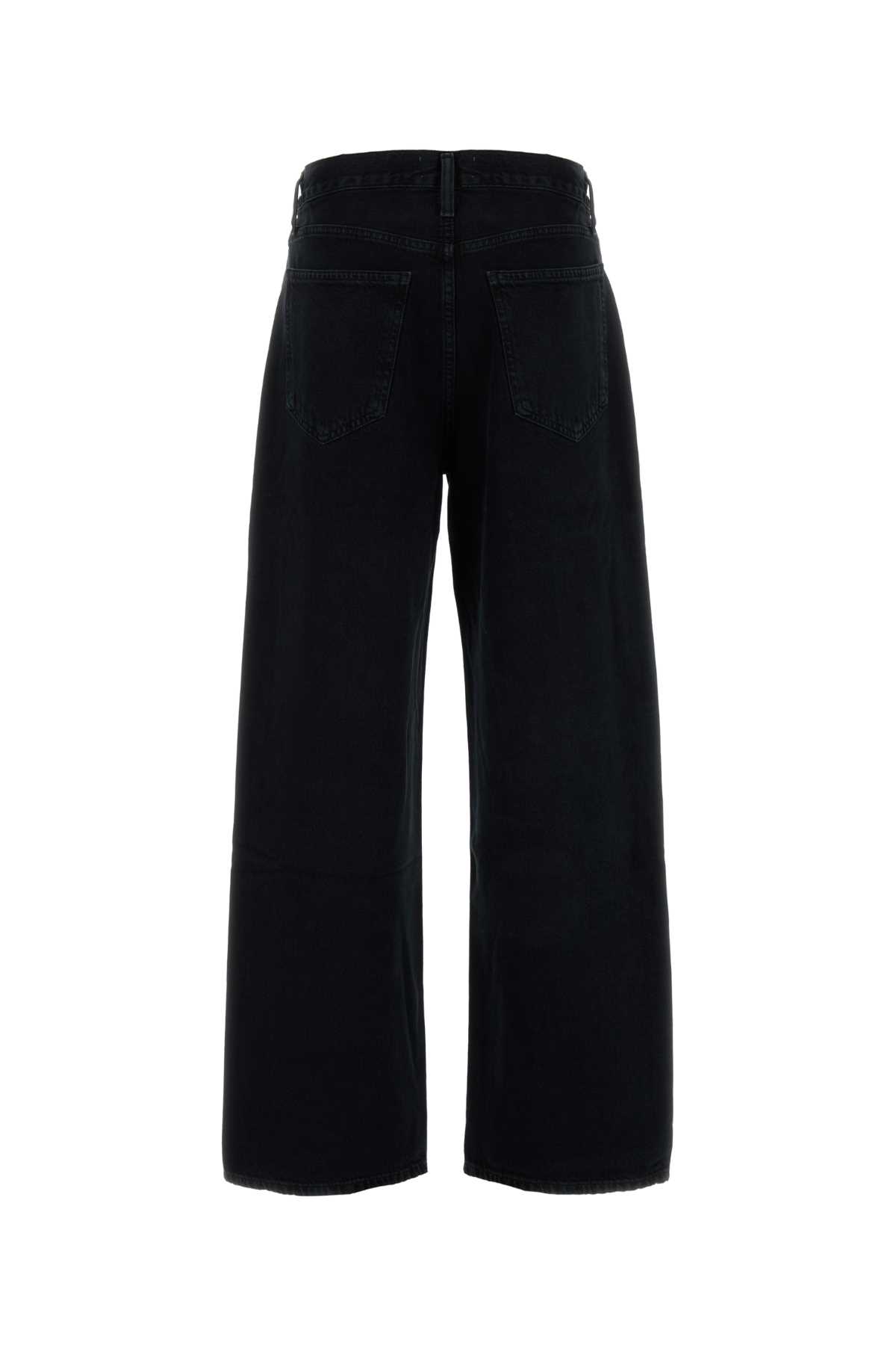Agolde Crushed Denim Wide Leg Trousers In Black