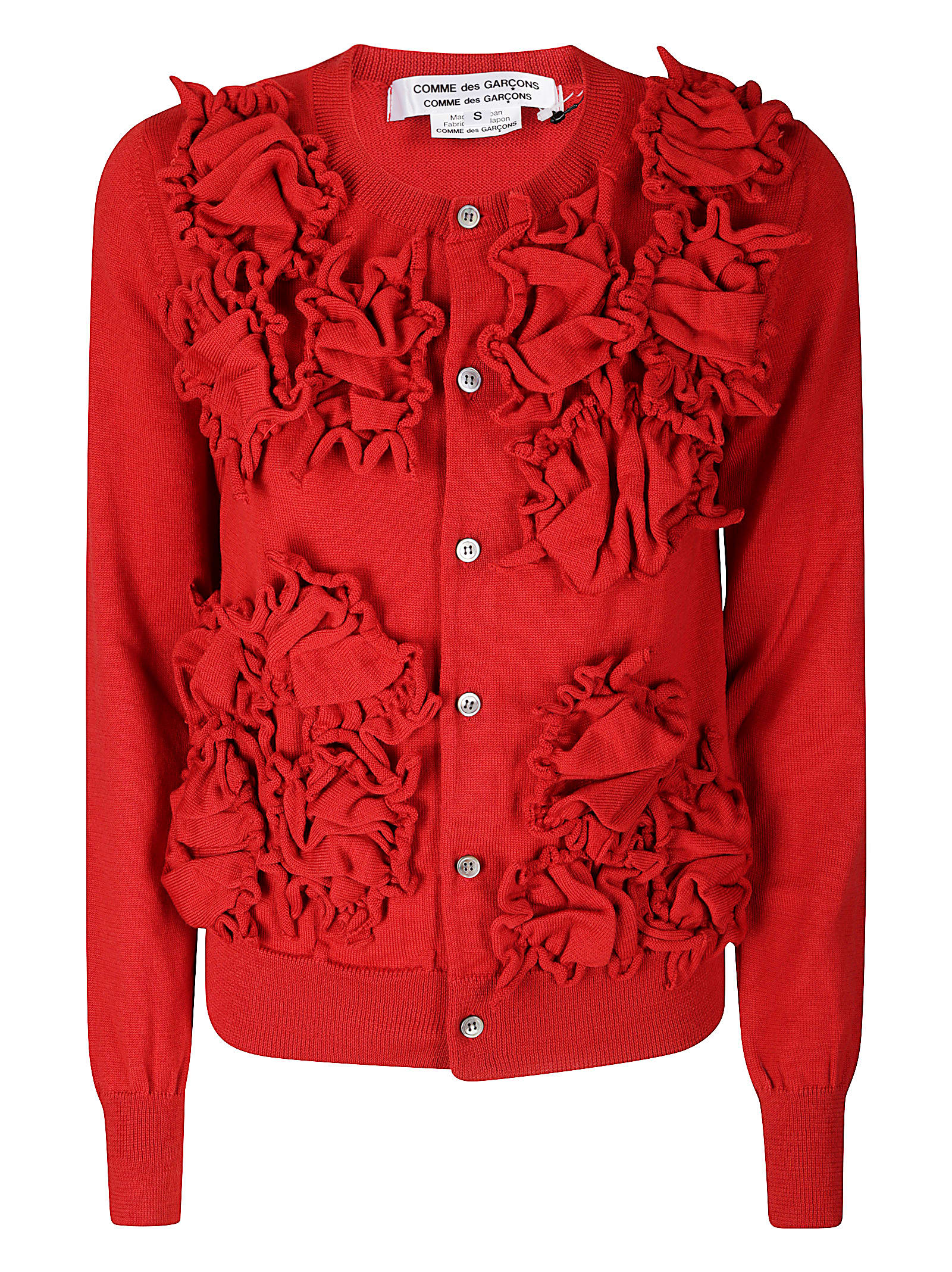 Comme Des Garçons Red Wool Sweater With Textured Floral Appliques In Red