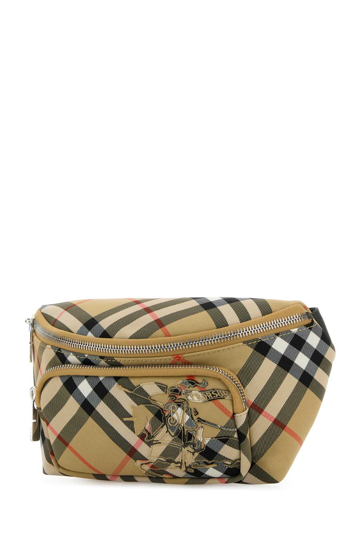 Burberry Men Embroidred Fabric Small Check Belt Bag In Sand