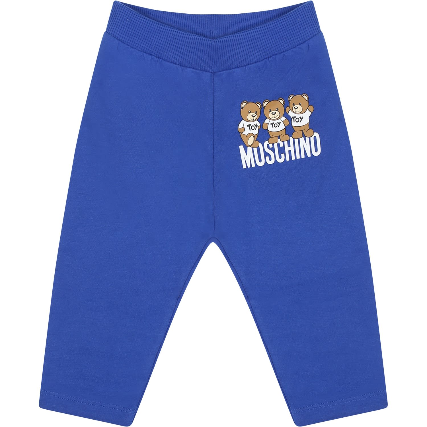 Moschino Blue Leggings For Babykids With Teddy Bears And Logo In Light Blue