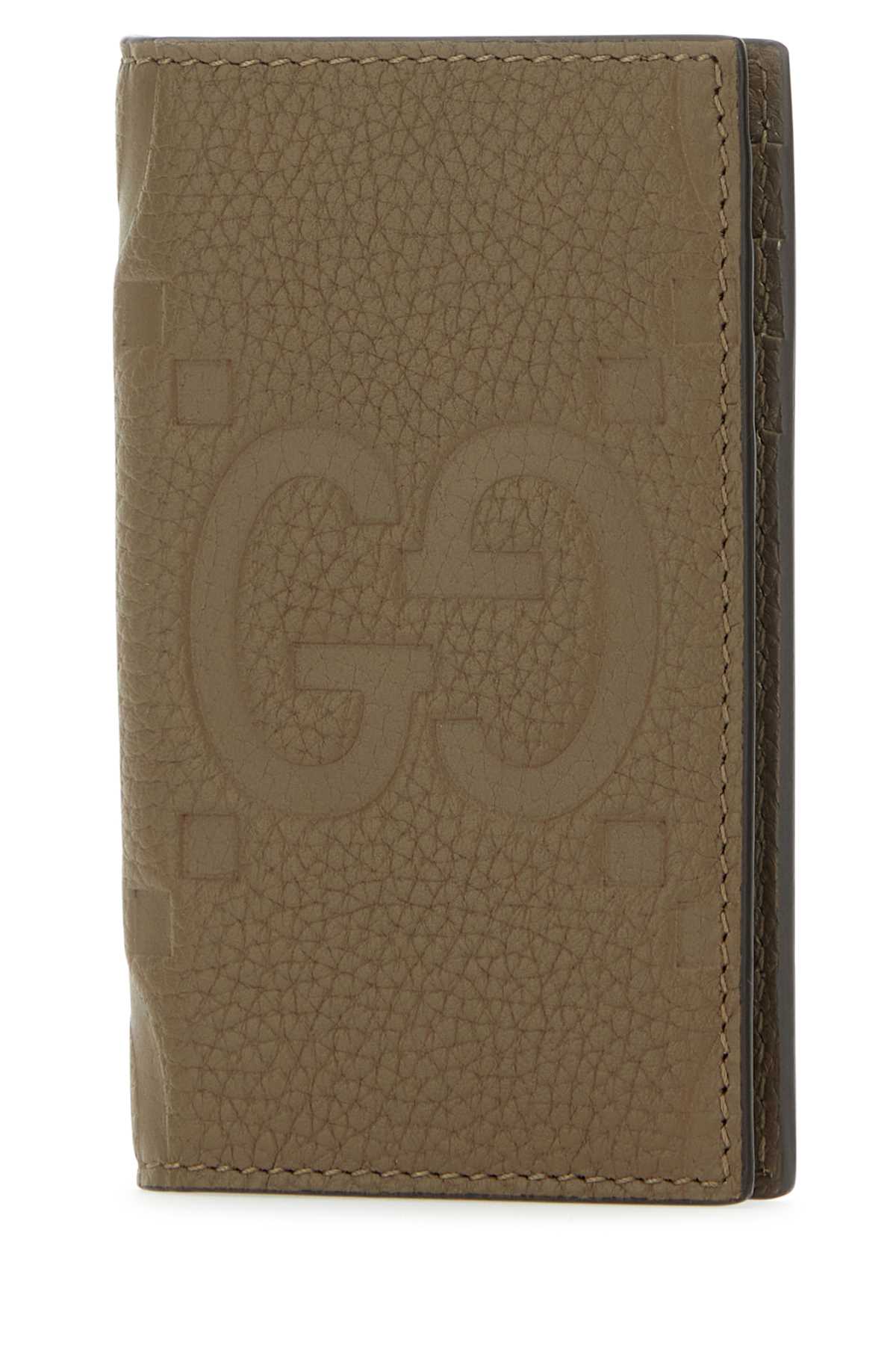 Shop Gucci Khaki Leather Card Holder In Good Taupe/good Taup