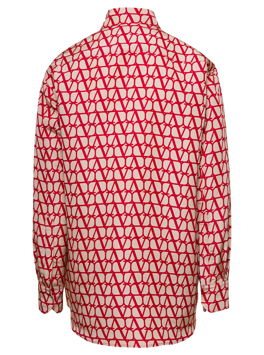 Shop Valentino Red Toile Iconographe Shirt With Logo Print All-over In Silk Man