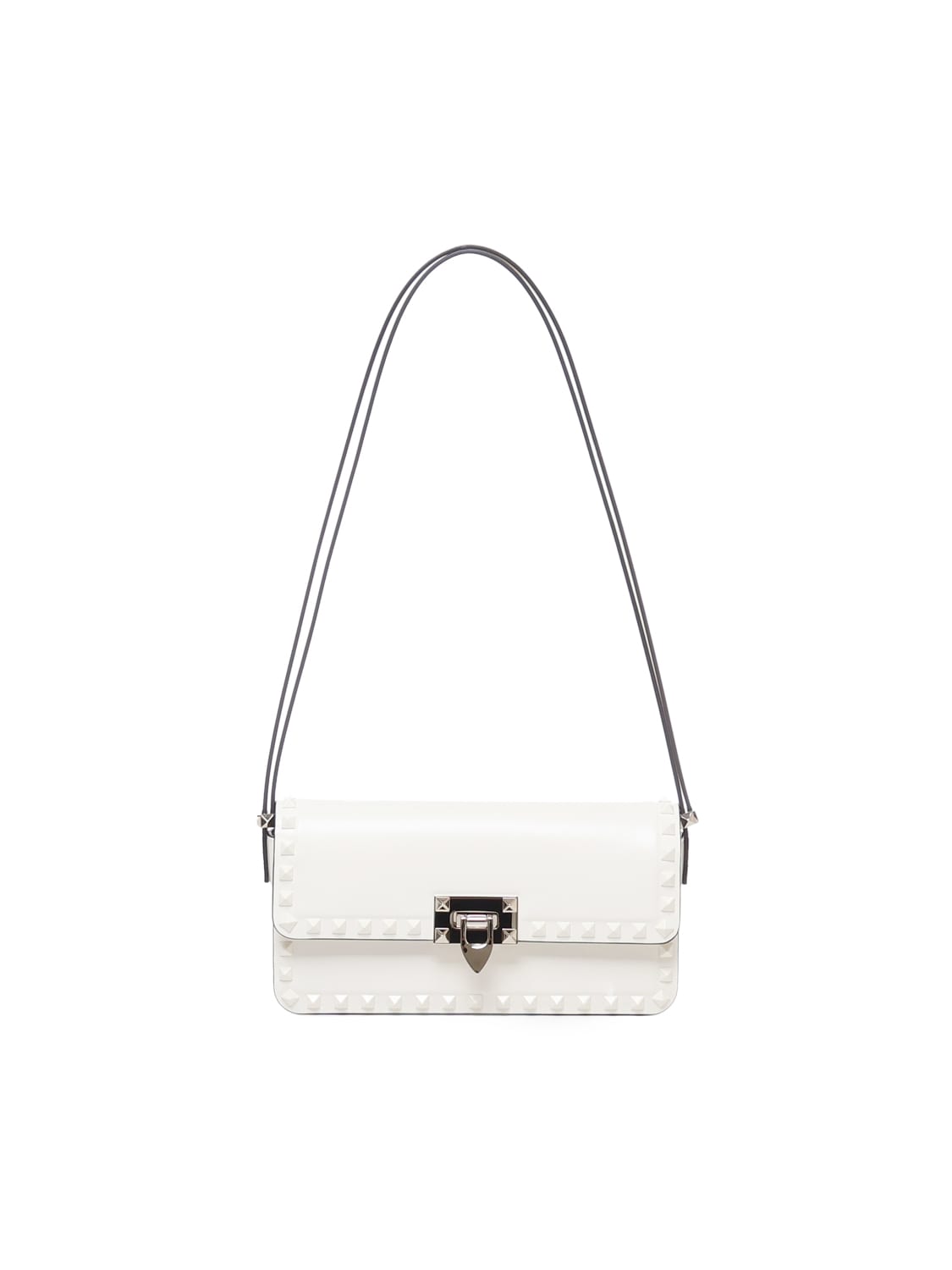 VALENTINO GARAVANI IVORY LEATHER ROCKSTUD SHOULDER BAG