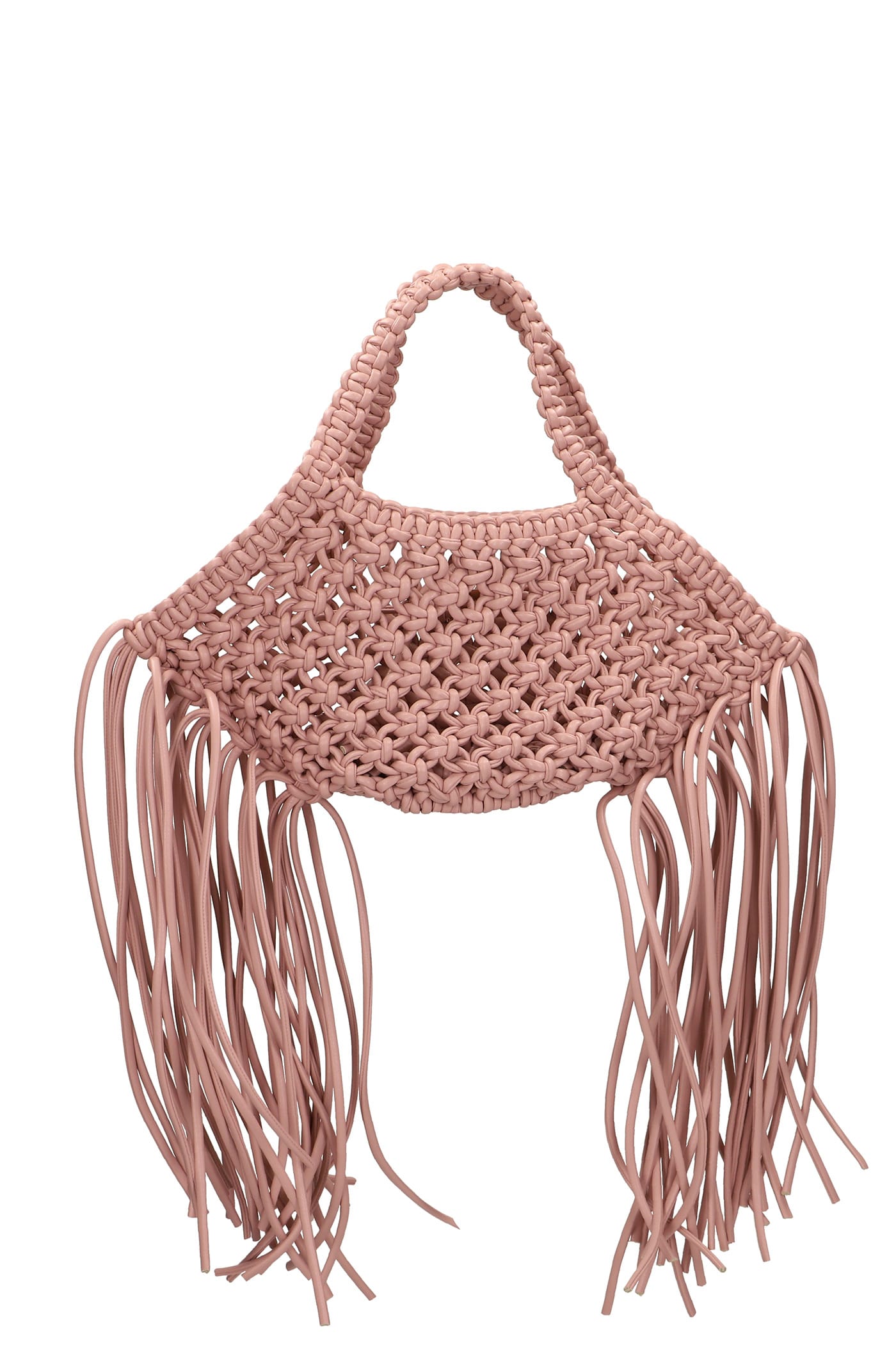 YUZEFI Mini Woven Basket Hand Bag In Rose-pink Polyester